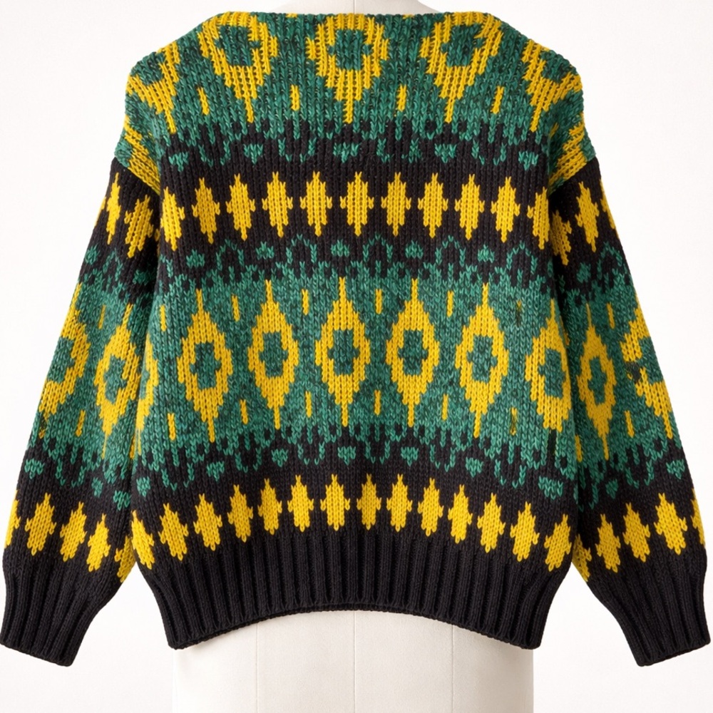 Vintage 80s 90s Grandpa Sweater Chunky Knit Oversized Pullover Colorful Size M - Picture 2 of 12